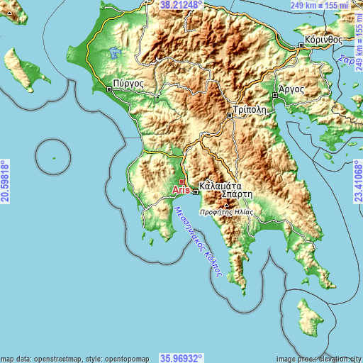 Topographic map of Áris