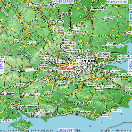 Topographic map of Hounslow