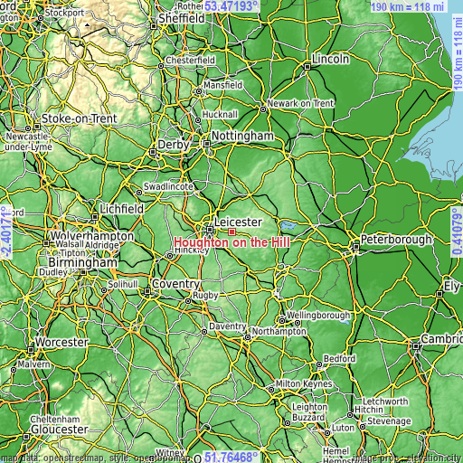 Topographic map of Houghton on the Hill