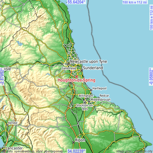 Topographic map of Houghton-Le-Spring
