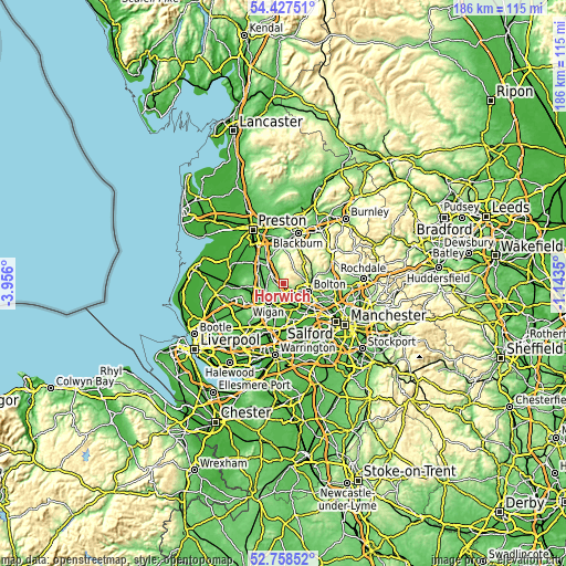 Topographic map of Horwich