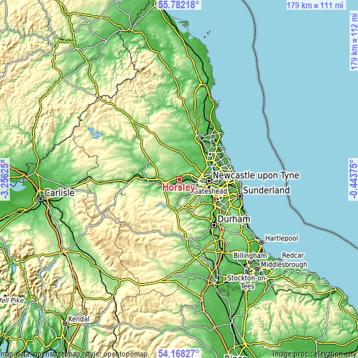 Topographic map of Horsley