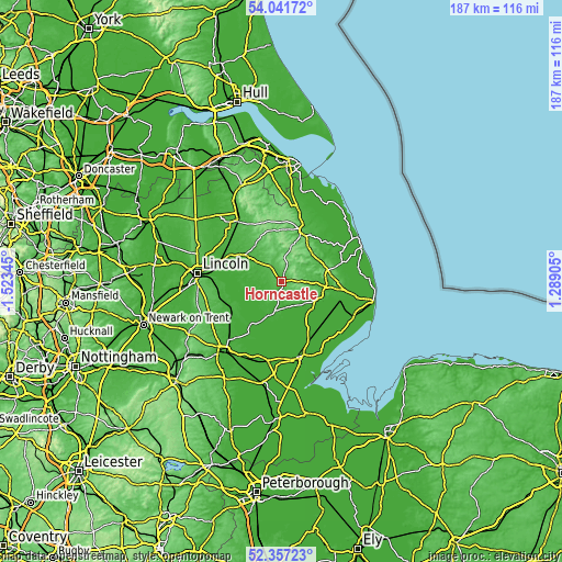 Topographic map of Horncastle