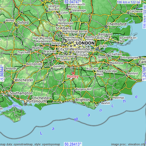 Topographic map of Horley