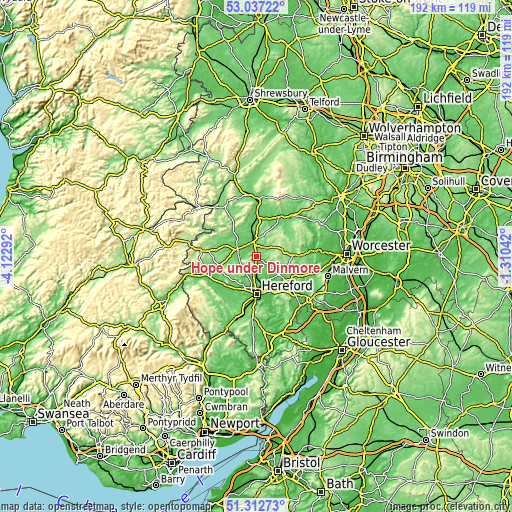 Topographic map of Hope under Dinmore