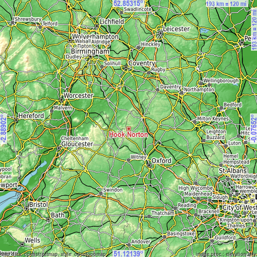 Topographic map of Hook Norton