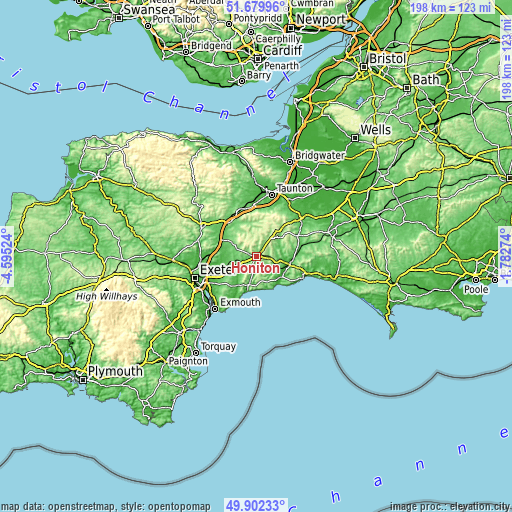 Topographic map of Honiton