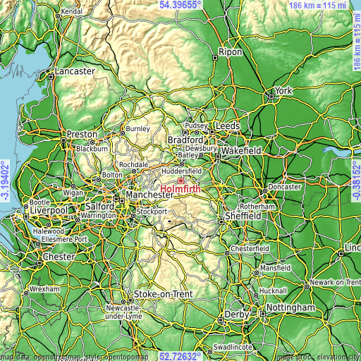 Topographic map of Holmfirth