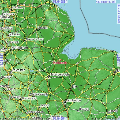 Topographic map of Holbeach