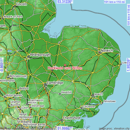 Topographic map of Hockwold cum Wilton