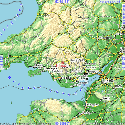 Topographic map of Hirwaun