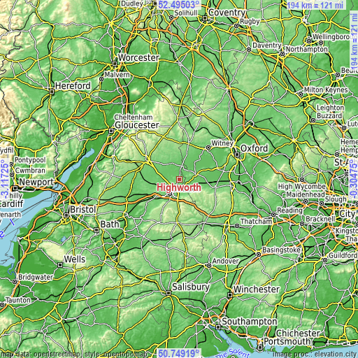 Topographic map of Highworth