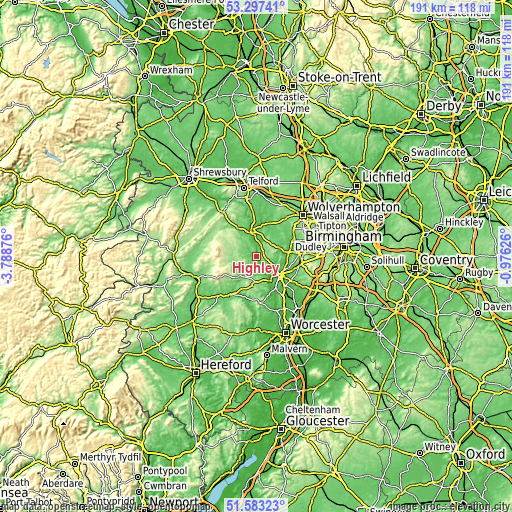 Topographic map of Highley
