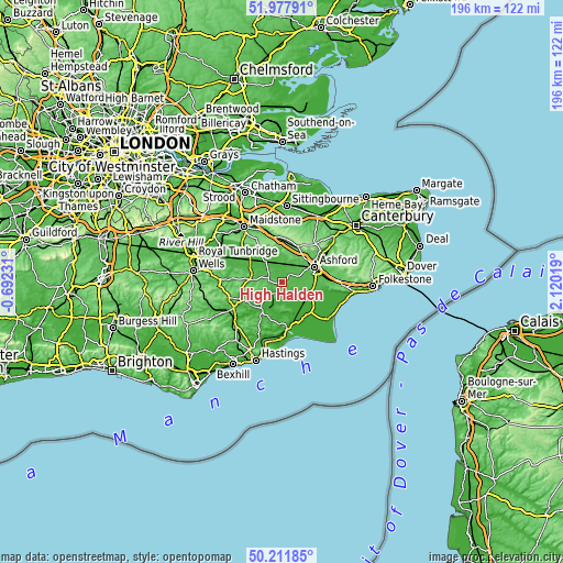 Topographic map of High Halden