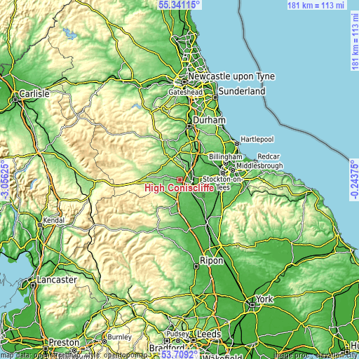 Topographic map of High Coniscliffe