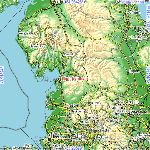 Topographic map of High Bentham