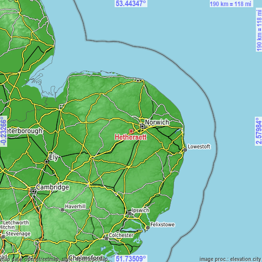 Topographic map of Hethersett