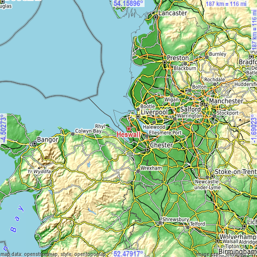 Topographic map of Heswall