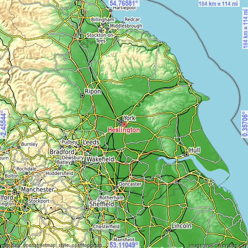 Topographic map of Heslington