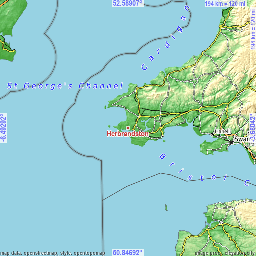 Topographic map of Herbrandston