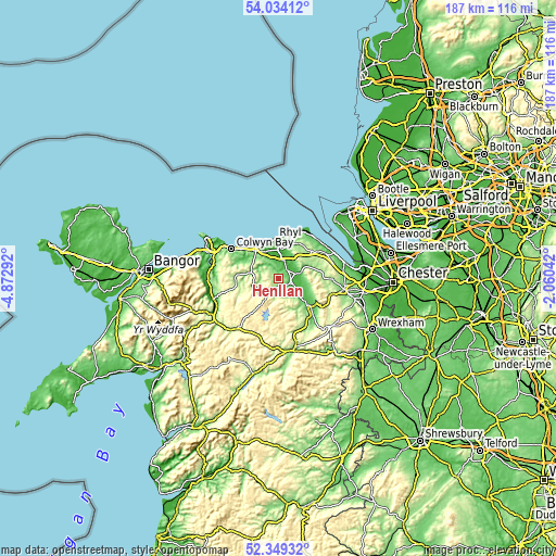 Topographic map of Henllan