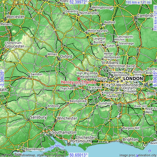 Topographic map of Henley-on-Thames