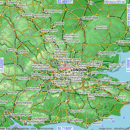 Topographic map of Hendon