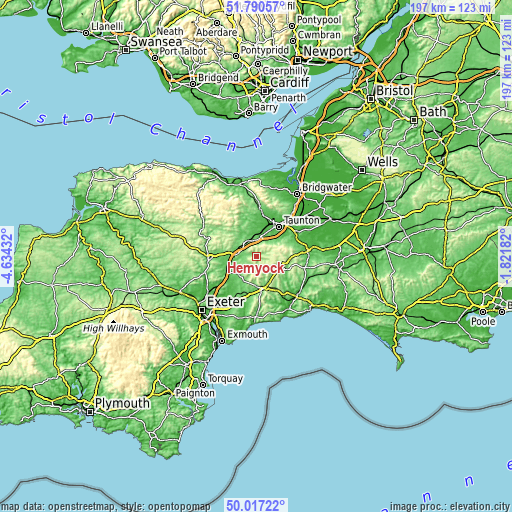 Topographic map of Hemyock