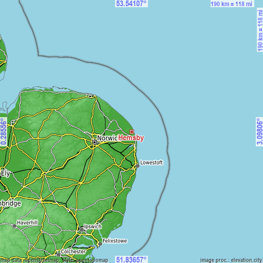 Topographic map of Hemsby