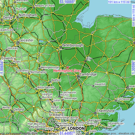 Topographic map of Hemingford Grey