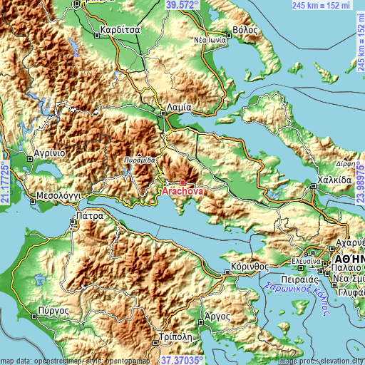 Topographic map of Aráchova