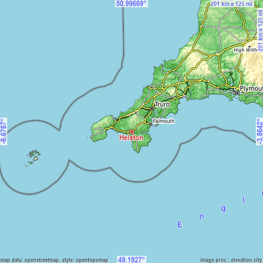 Topographic map of Helston