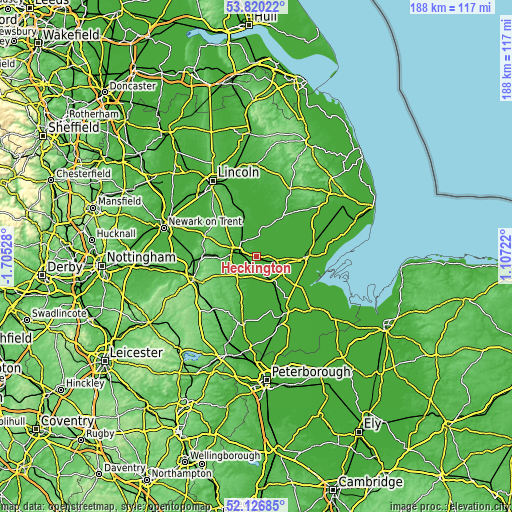 Topographic map of Heckington