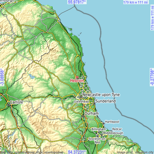 Topographic map of Hebron