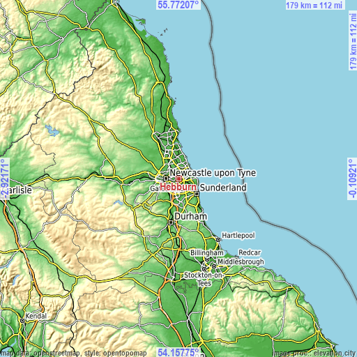 Topographic map of Hebburn