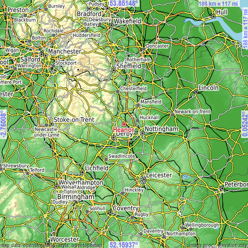 Topographic map of Heanor