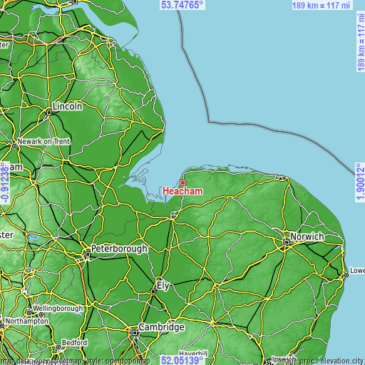 Topographic map of Heacham