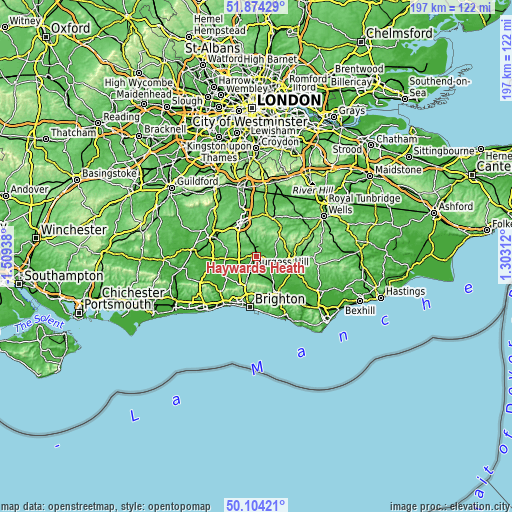 Topographic map of Haywards Heath