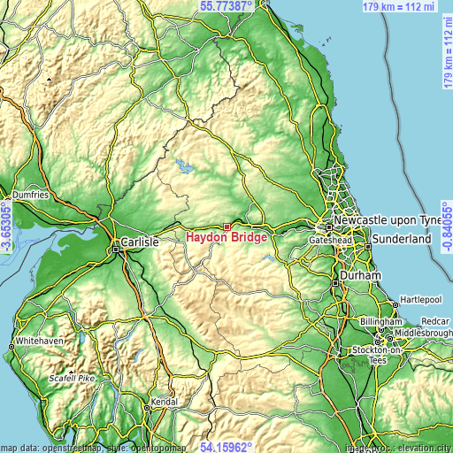 Topographic map of Haydon Bridge