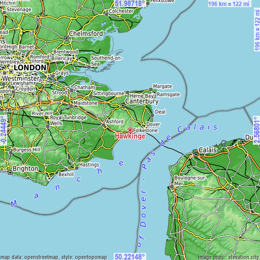 Topographic map of Hawkinge