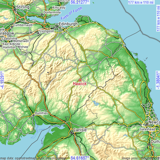 Topographic map of Hawick