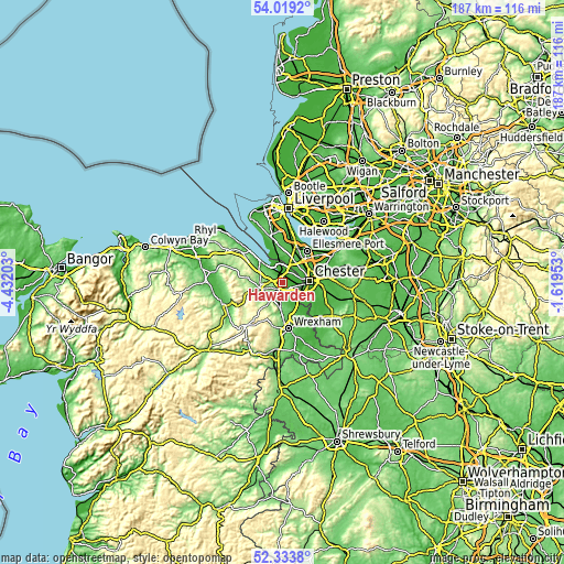 Topographic map of Hawarden