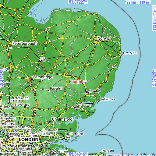 Topographic map of Haughley