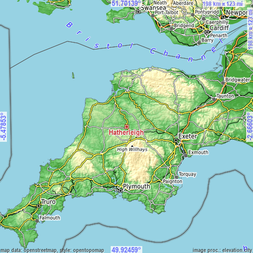 Topographic map of Hatherleigh