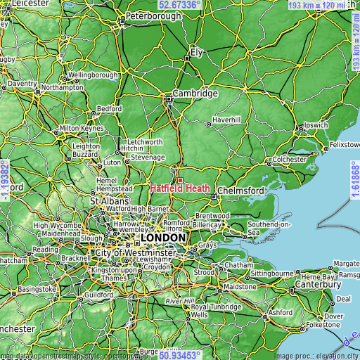 Topographic map of Hatfield Heath