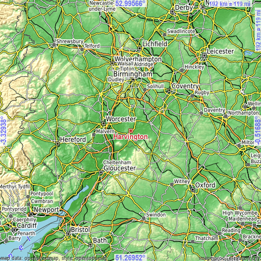 Topographic map of Harvington