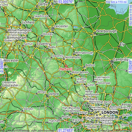 Topographic map of Hartwell