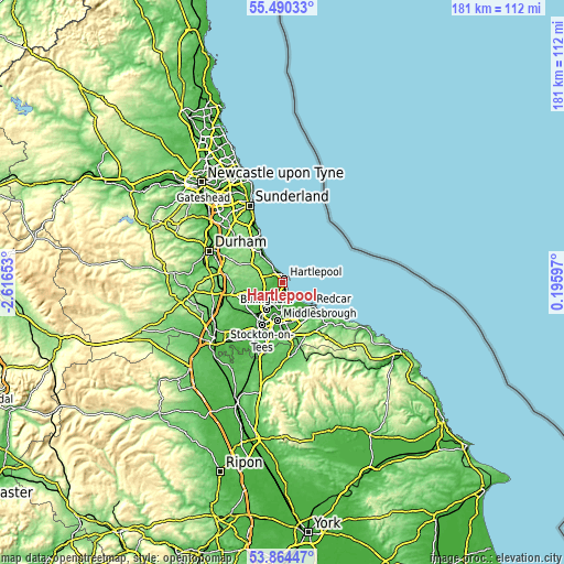 Topographic map of Hartlepool