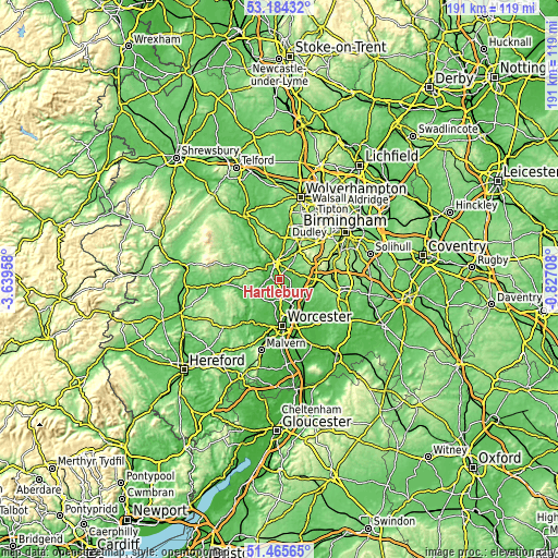 Topographic map of Hartlebury