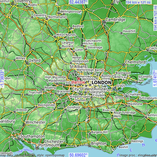 Topographic map of Harrow